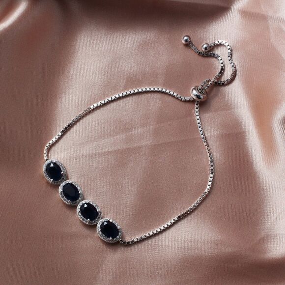 Sparkling 925 Sterling Silver Blue Cubic Zirconia Bracelet - Picture 2 of 9